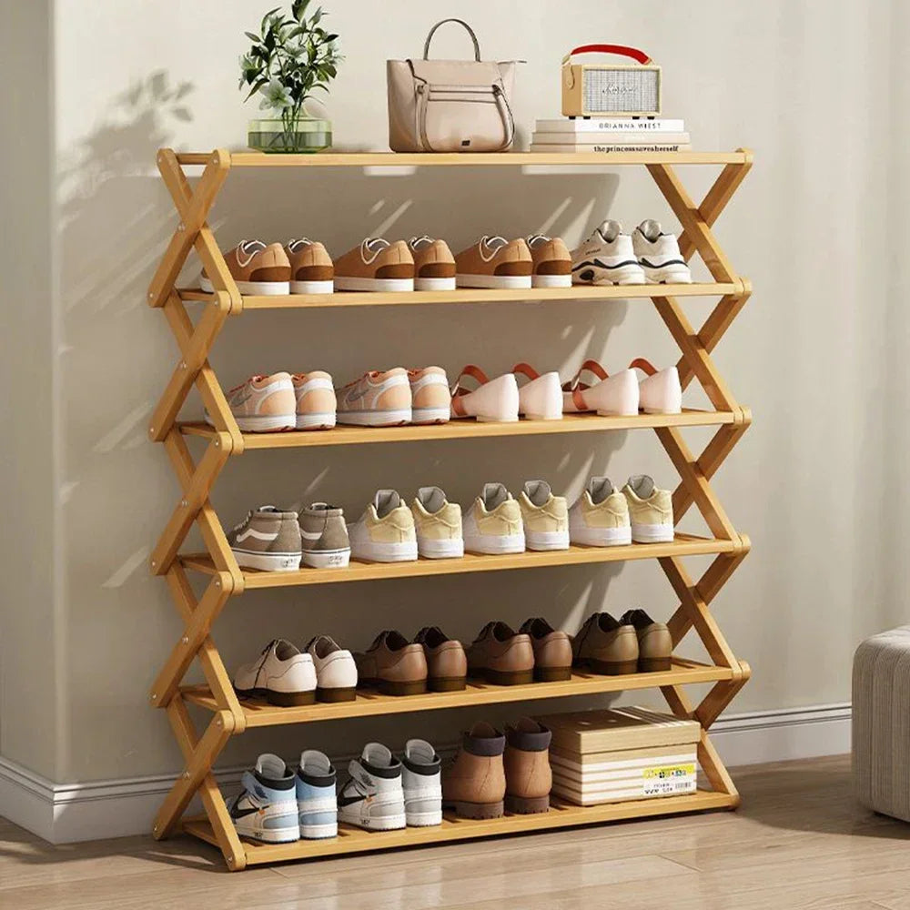 4-Tier Folding Bamboo Shoe Rack