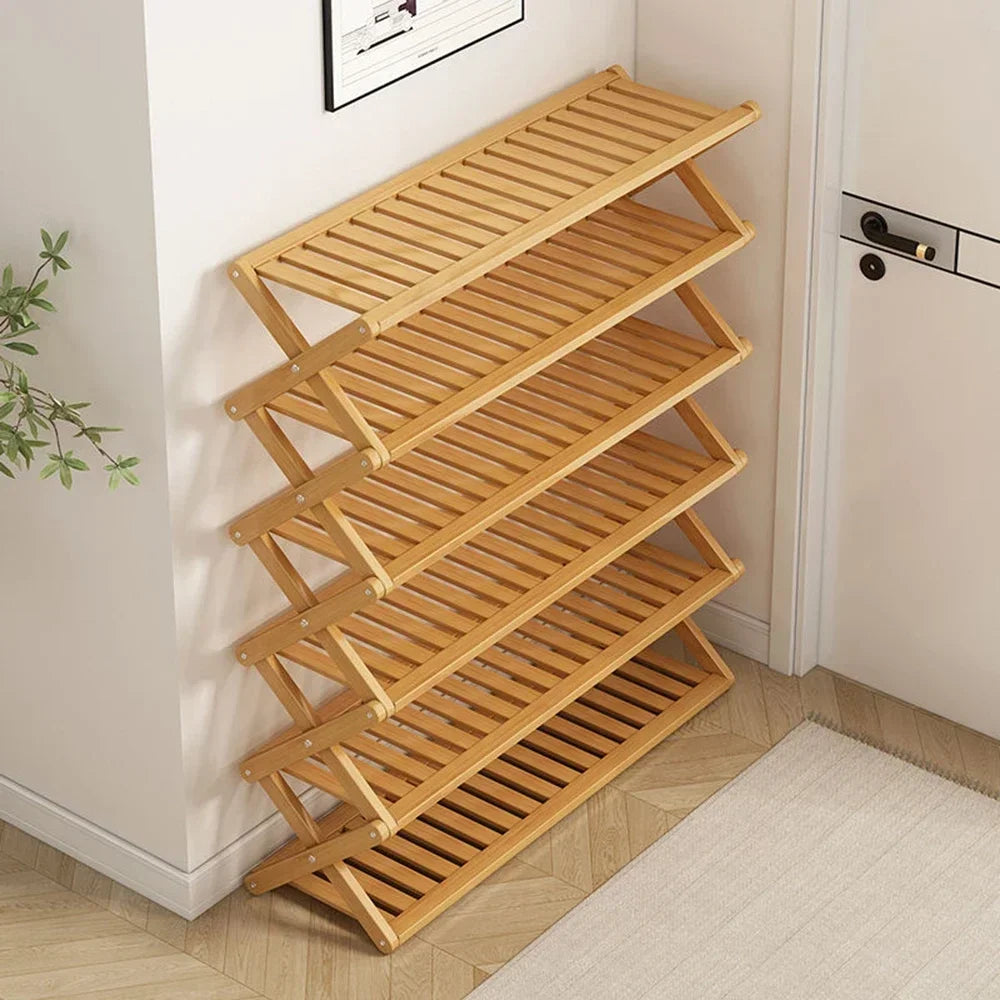 4-Tier Folding Bamboo Shoe Rack