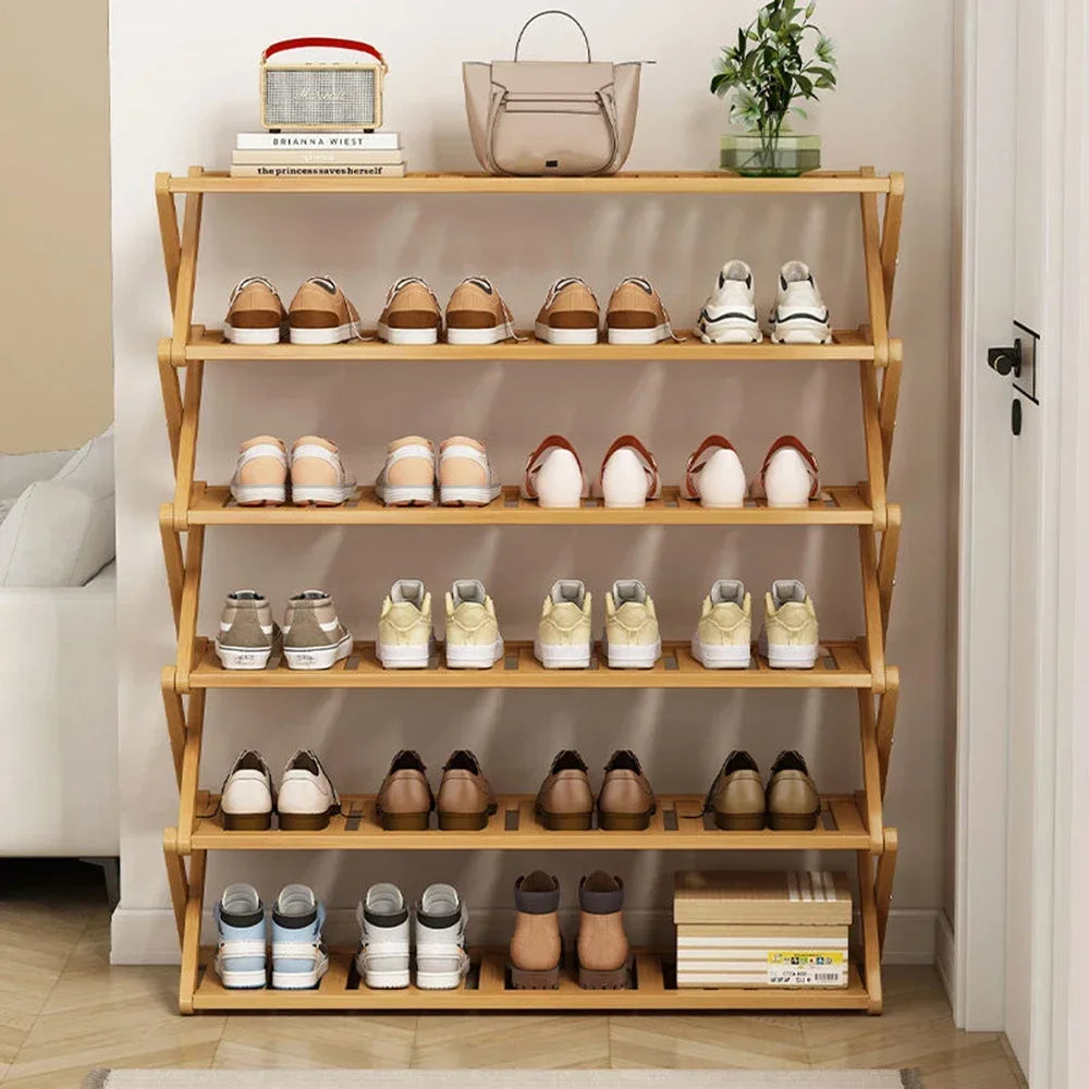4-Tier Folding Bamboo Shoe Rack