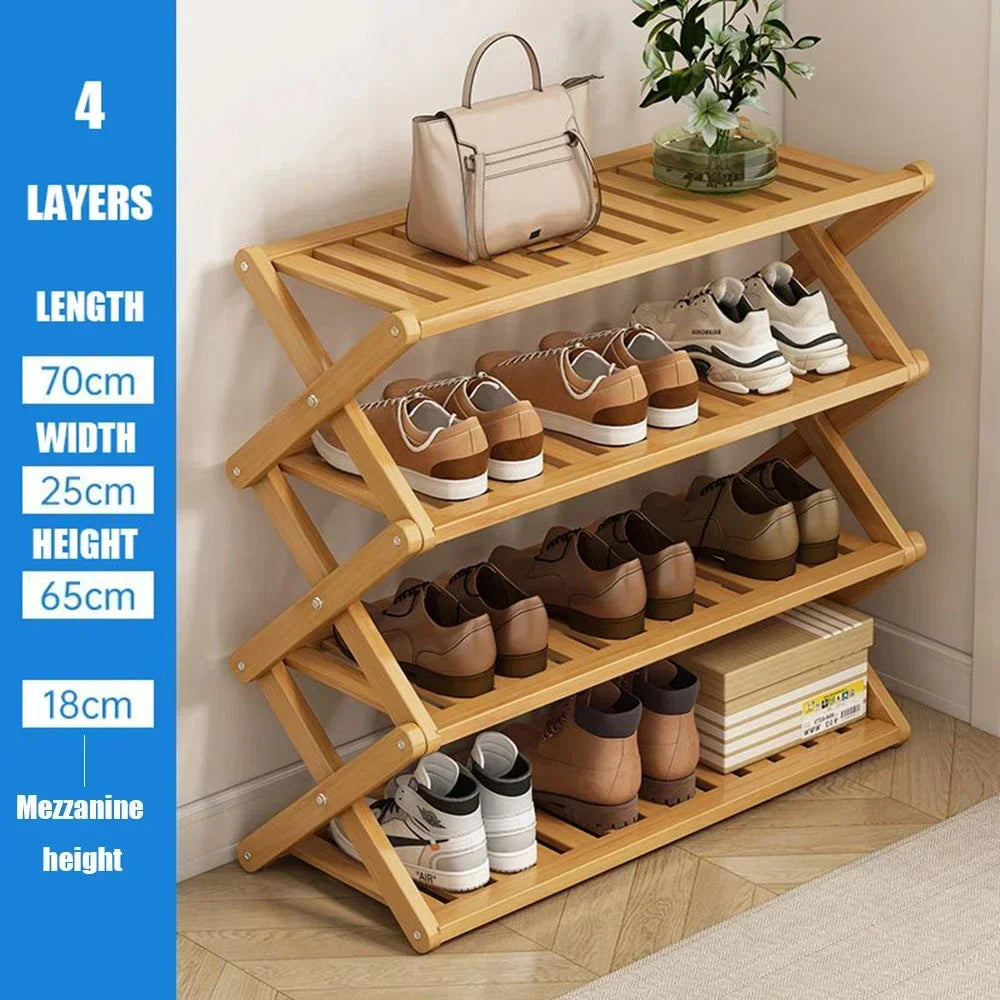 4-Tier Folding Bamboo Shoe Rack