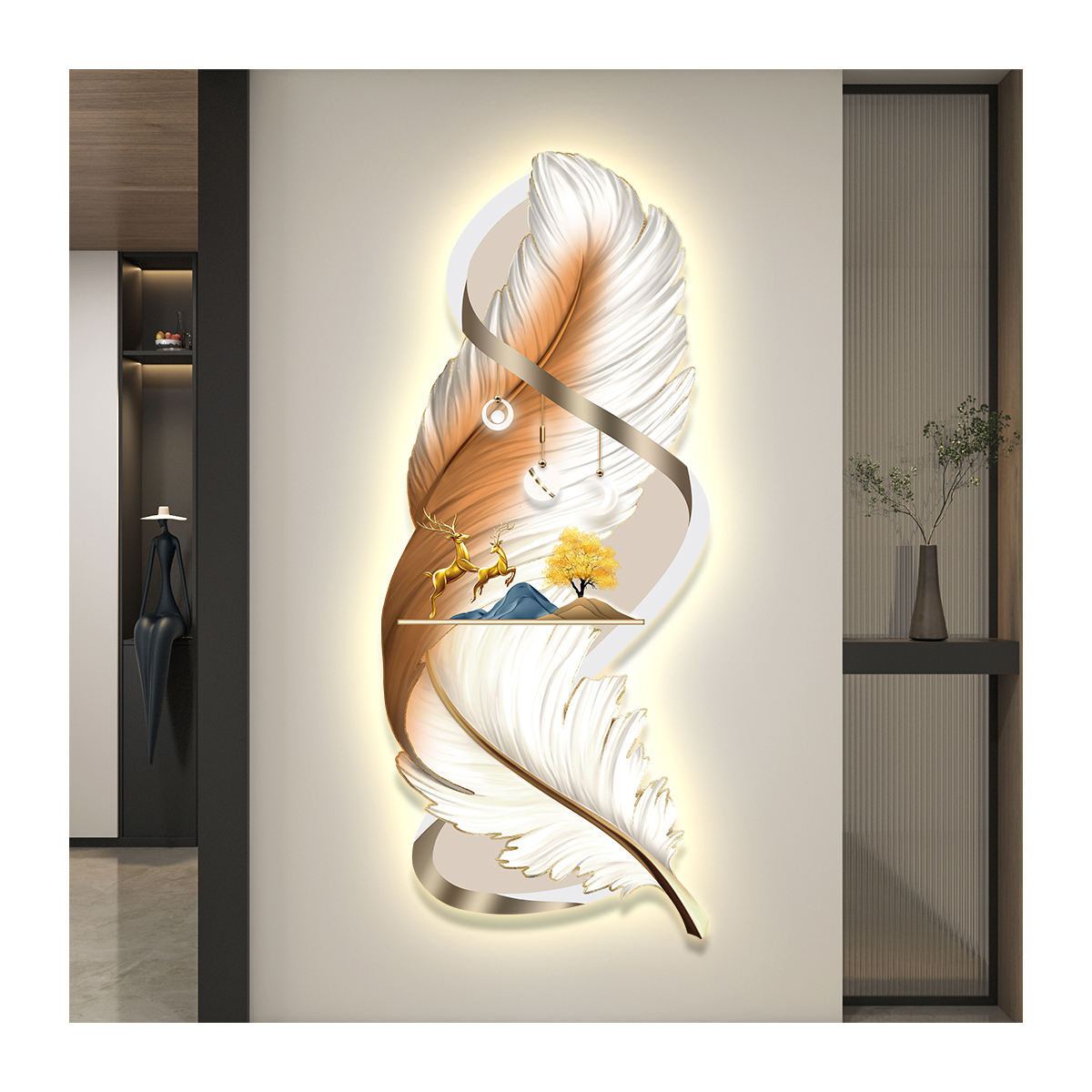 Modern Corridor LED Feather Decorative Wall Painting