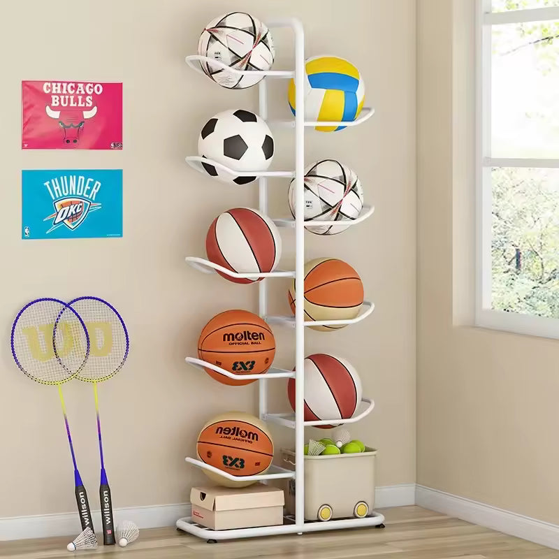 Multi-Layer Sports Equipment Storage Rack – Basketball, Toys, Rackets & Household Organizer