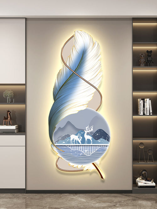 Modern Corridor LED Feather Decorative Wall Painting